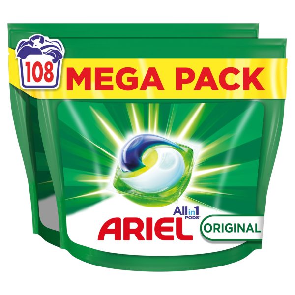 Ariel All-in-One Detergente Lavadora Liquido en Capsulas Pastillas, 108 Lavados (2x54), Original, Jabon 5 Acciones para una Limpieza Brillante en Frio Embalaje Deteriorado Online Sale