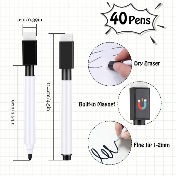 (Faltan 10 Rotuladores, Incluye 30) Rotuladores Pizarra Blanca JurciCat 40 piezas Whiteboard Marker Punta Fina para Casa Escuela Oficina Embalaje Deteriorado Online Hot Sale